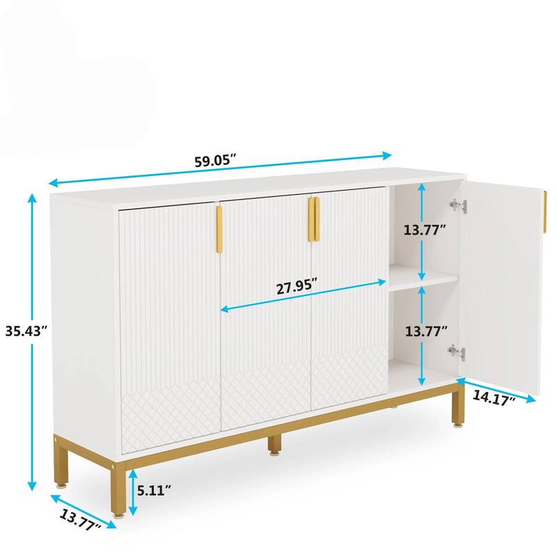 59" Luxury White & Gold Buffet Sideboard Cabinet