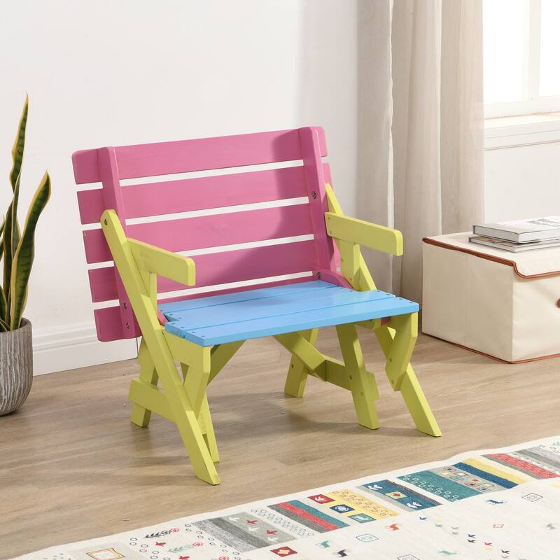 Anmytek Kids Picnic Table and Bench Set Solid Wood Outdoor Indoor Playroom Furniture