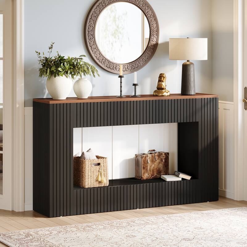 2 Tier Modern Console Table, 55'' Entryway Table with Storage