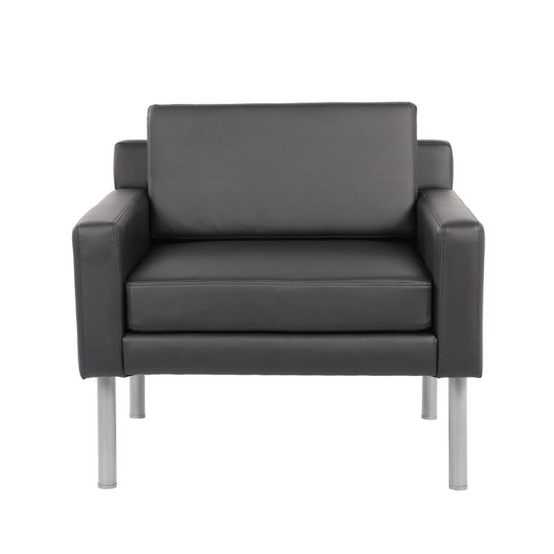 Sia Oversized Lounge Chair, Black Antimicrobial Vinyl, Nickel Legs
