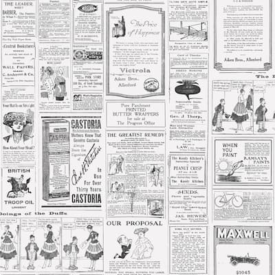Galerie Wallcoverings Just Kitchens Newspaper Print Vinyl on Non-woven Matte Wallpaper Roll - 33 feet x 21 inches