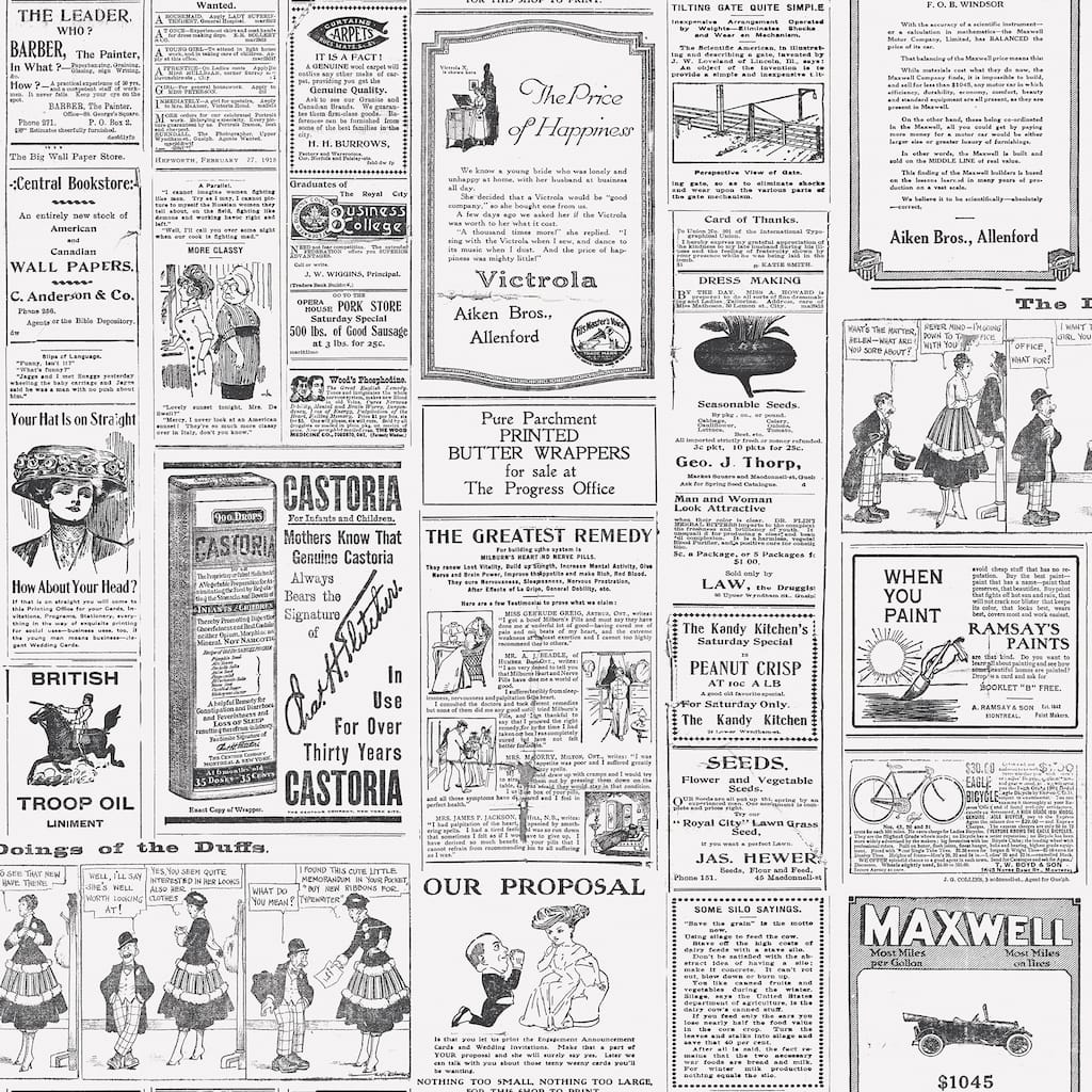 Galerie Wallcoverings Just Kitchens Newspaper Print Vinyl on Non-woven Matte Wallpaper Roll - 33 feet x 21 inches