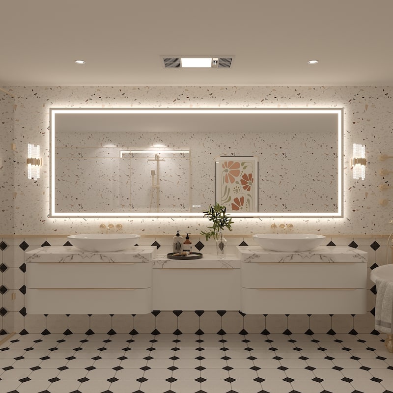Large LED Bathroom mirror Tempered Glass Dimmable Anti-Fog Vanity Mirror