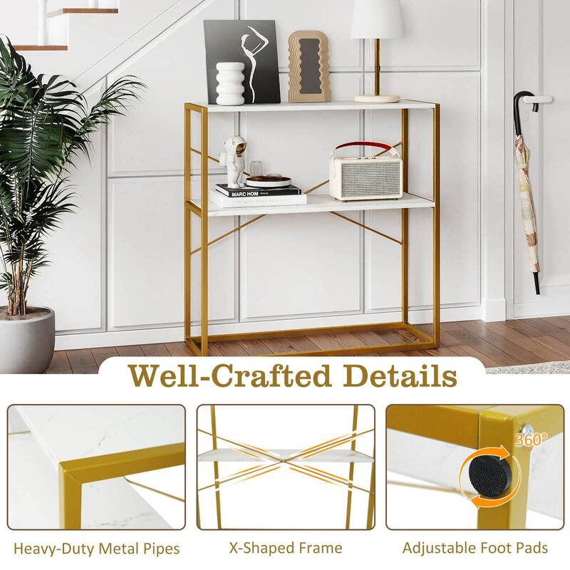 Costway 36” Console Table with Wooden Textured Open Shelves & Metal - See Details