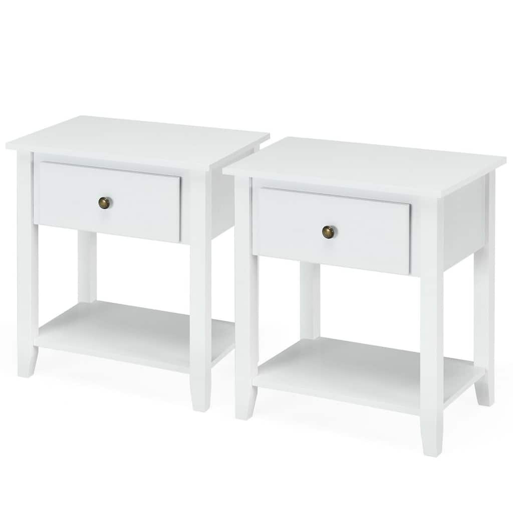 Gymax 2PCS Nightstand Sofa End Side Table W/ Storage Drawer Bottom - 15'' x 22'' x 24''
