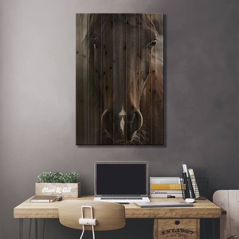Dark Horse Print On Wood by Monika Strigel - Multi-Color