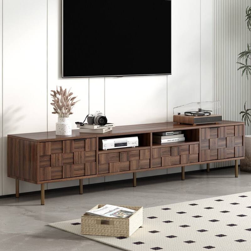 Mid Century TV Stand with 2 Drawers, Media Console Table for TVs up to 85''