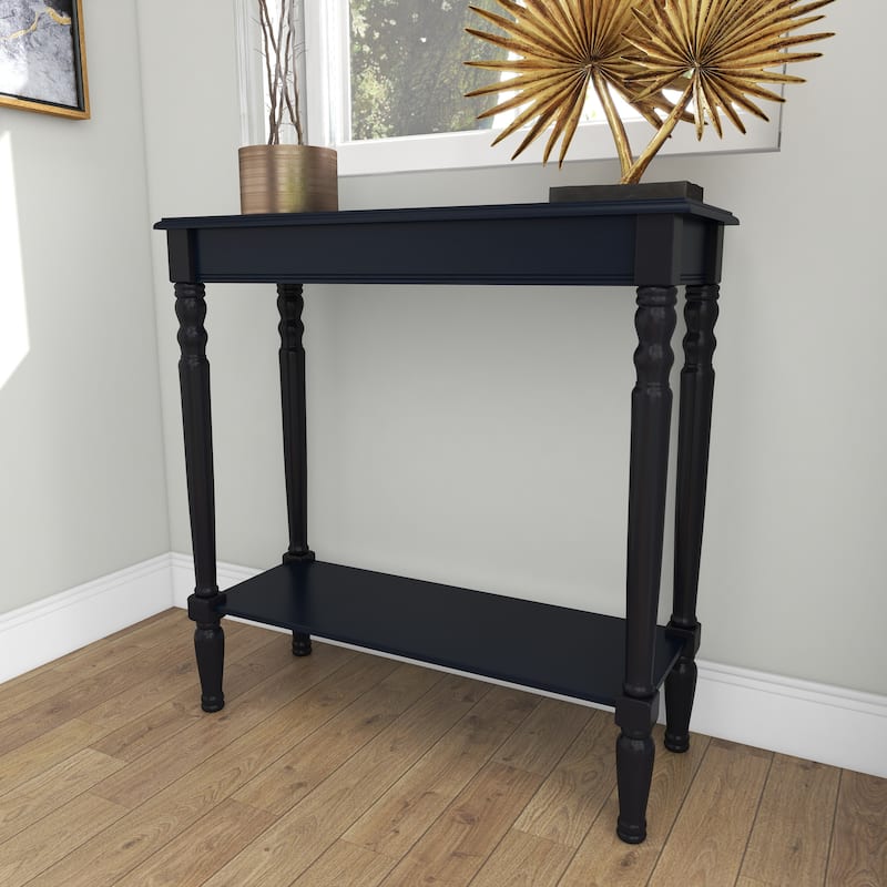 Black Wood Slim Turned 1 Shelf Console Table