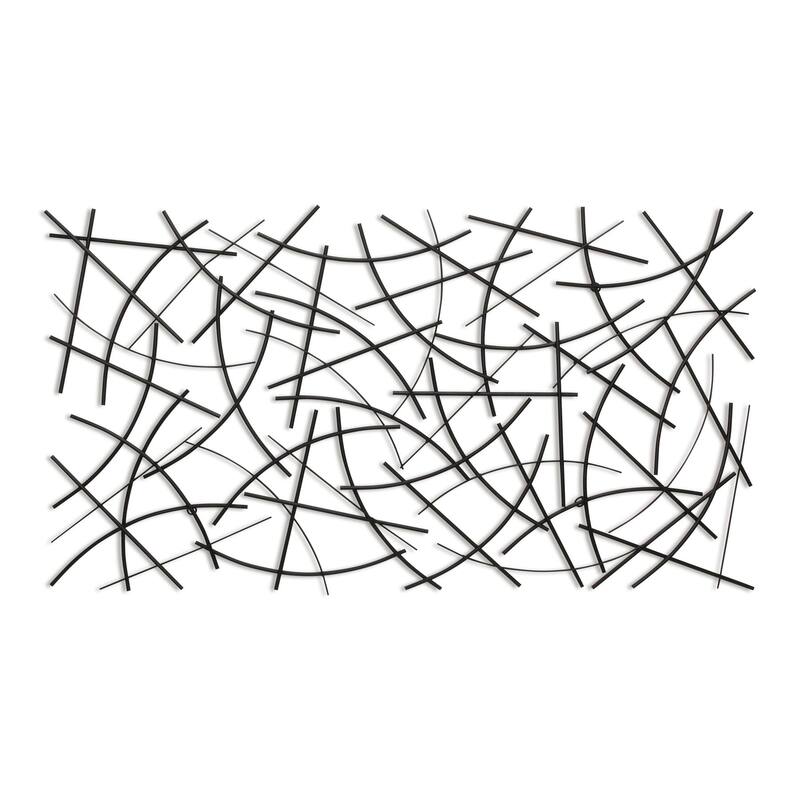 HomeRoots 24" X 44" Black Abstract Lines Metal Hanging Dimensional Sculpture