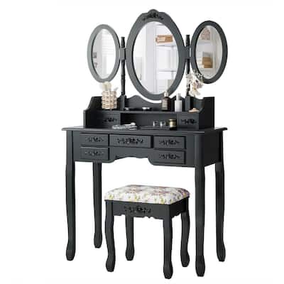 7 Drawer Tri-Folding Mirror Dressing Vanity Makeup Set - 35.5" x 16" x 59.5" (L x W x H)