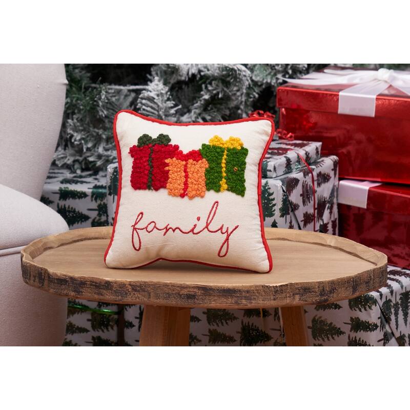 Family Presents French Knot Throw Pillow