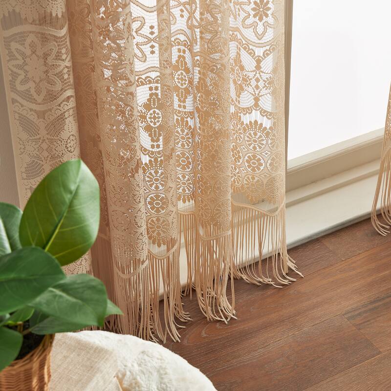 Boho Lace Poletop Single Curtain Panel