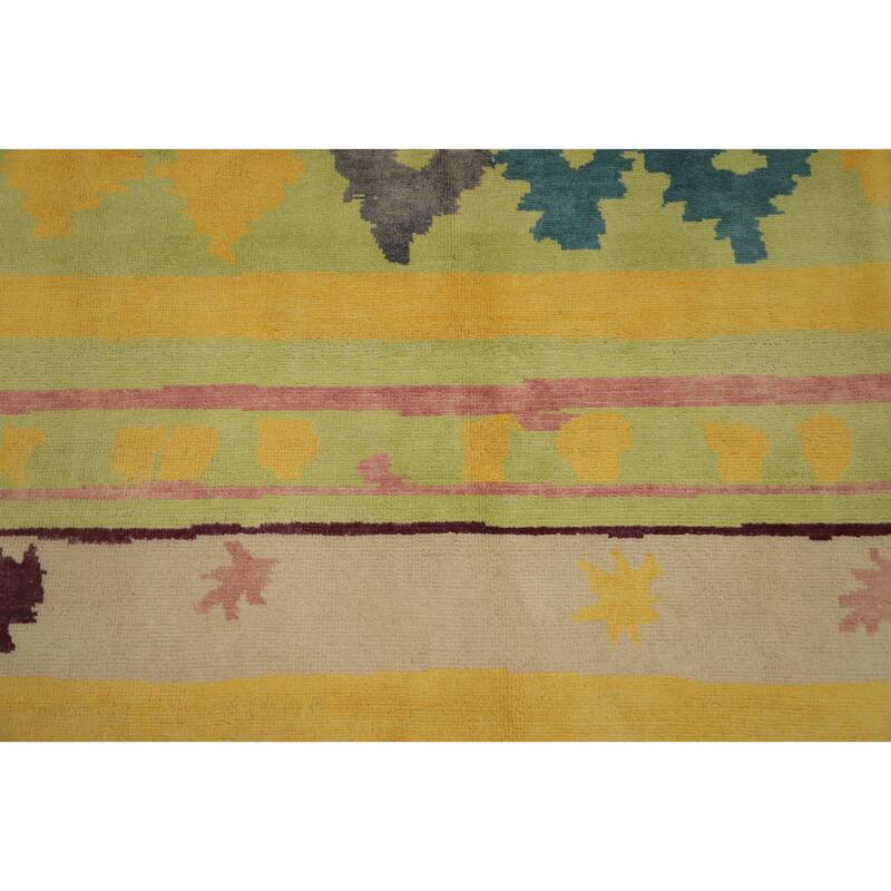 Hand Knotted Oriental 100% Wool Carpet Modern Geometric Green Gabbeh Area Rug - 9' 2'' X 5' 10''