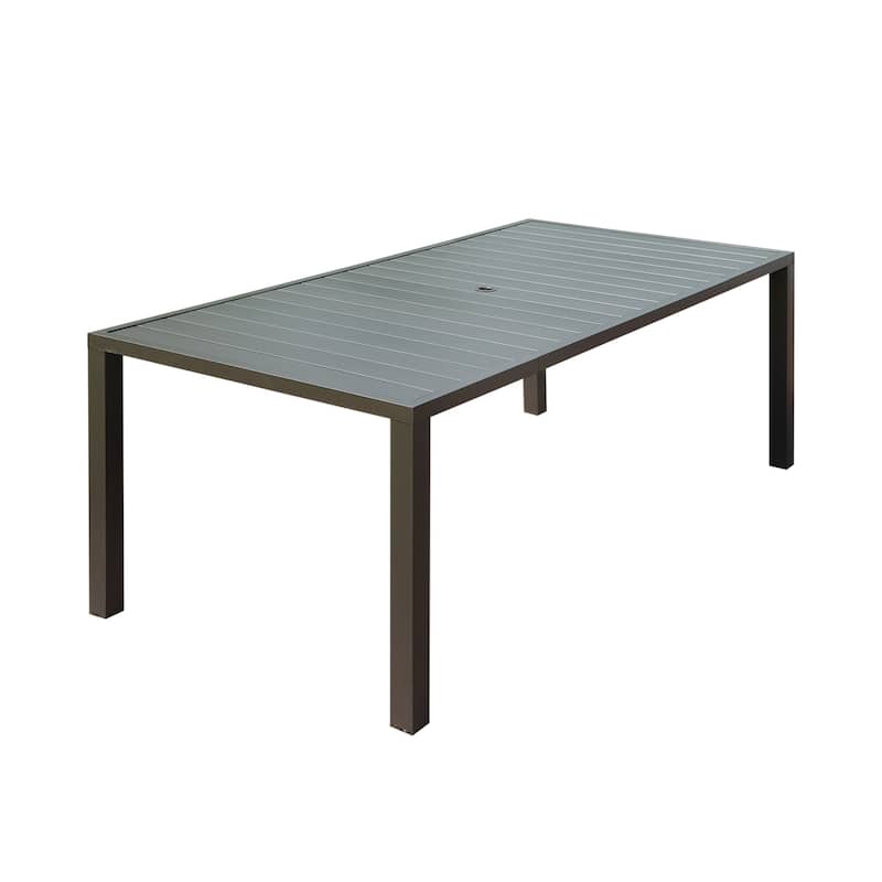 Outdoor Dining Table for 8 Person,Square Slatted Metal Patio Table for Deck Garden Lawn Backyard Use with Umbrella Hole
