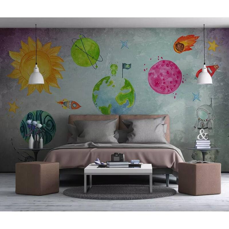 GK Wall Design Planets Cartoon Space Astronauts Removable Wallpaper