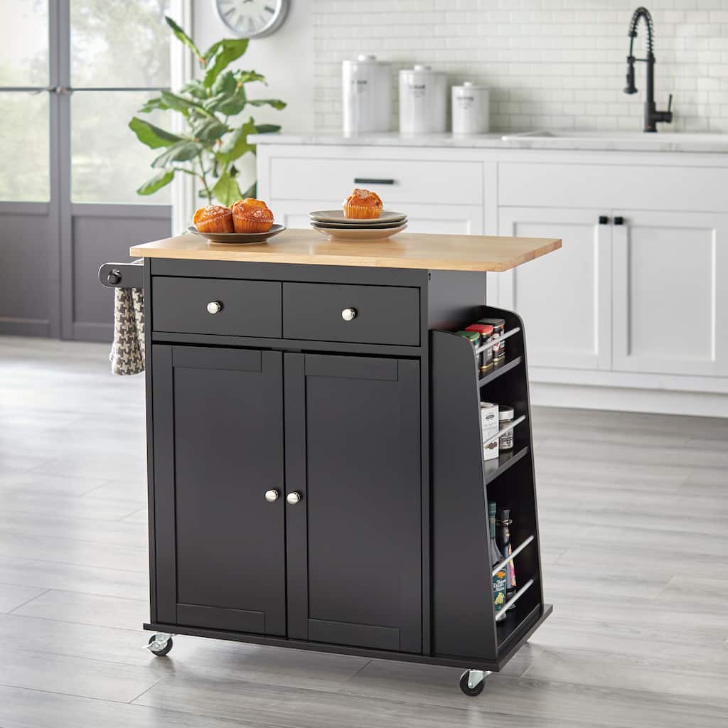 Simple Living Sonoma 2-tone Black Kitchen Cart