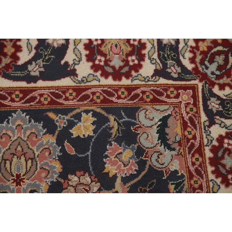 All-Over Floral Blue Tabriz Oriental Area Rug Hand-Knotted Wool Carpet - 5'9" x 8'10"
