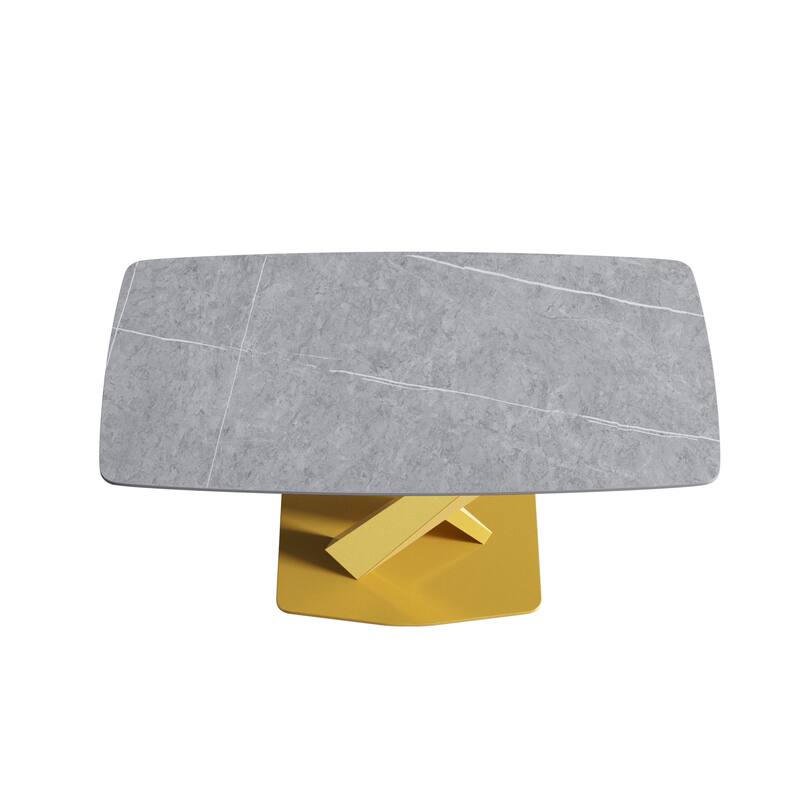 63" Modern Dining Table with Slate Stone Top and Metal Legs, Marble Dining Table