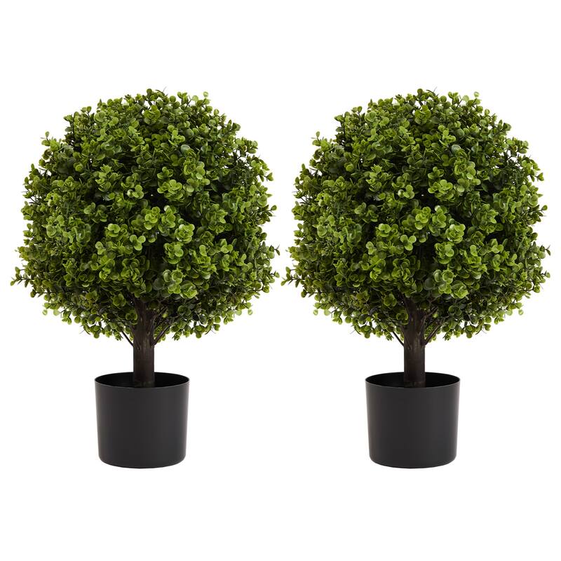 2-Pack 22in Boxwood Ball Shaped Artificial Topiary Shrubs Trees - Green