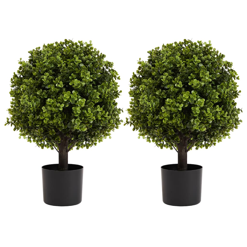 2-Pack 22in Boxwood Ball Shaped Artificial Topiary Shrubs Trees