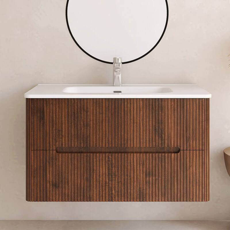 Floating Bathroom Vanity Integrated White Ceramic Sink