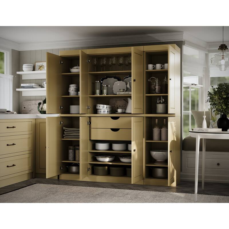 100% Solid Wood Kitchen China Pantry Buffet with Glass or Solid Wood Doors and 2-Drawer Kit by Palace Imports - 65" x 71.5" - Yellow - Solid
