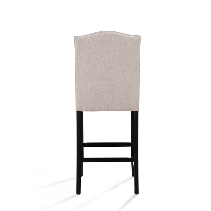 Modern Set of 2 Bar Stools with Leather Cushioned Backrests, Nailhead Trim, Solid Wood Legs for Dining Room Living Room Bar