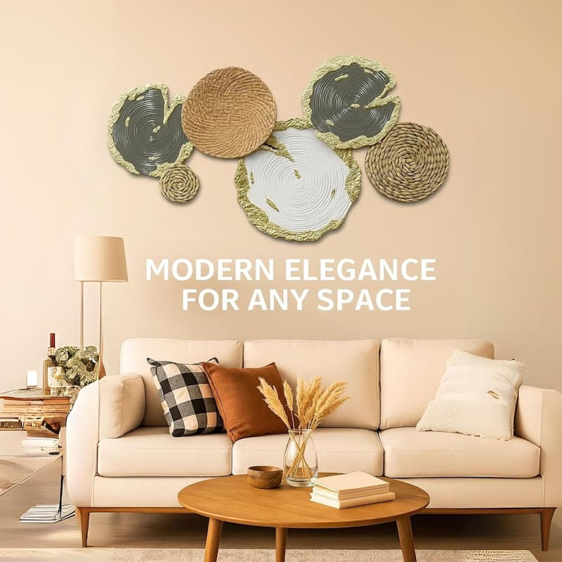 Gold Neutral Horizontal Metal Wall Art with 7 Rings, 35"x19"