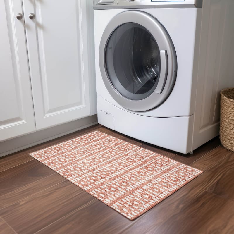 Machine Washable Indoor/ Outdoor Contemporary Imprints Chantille Rug