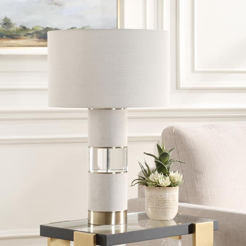Crystal Table Lamp with Drum Shade - 29"