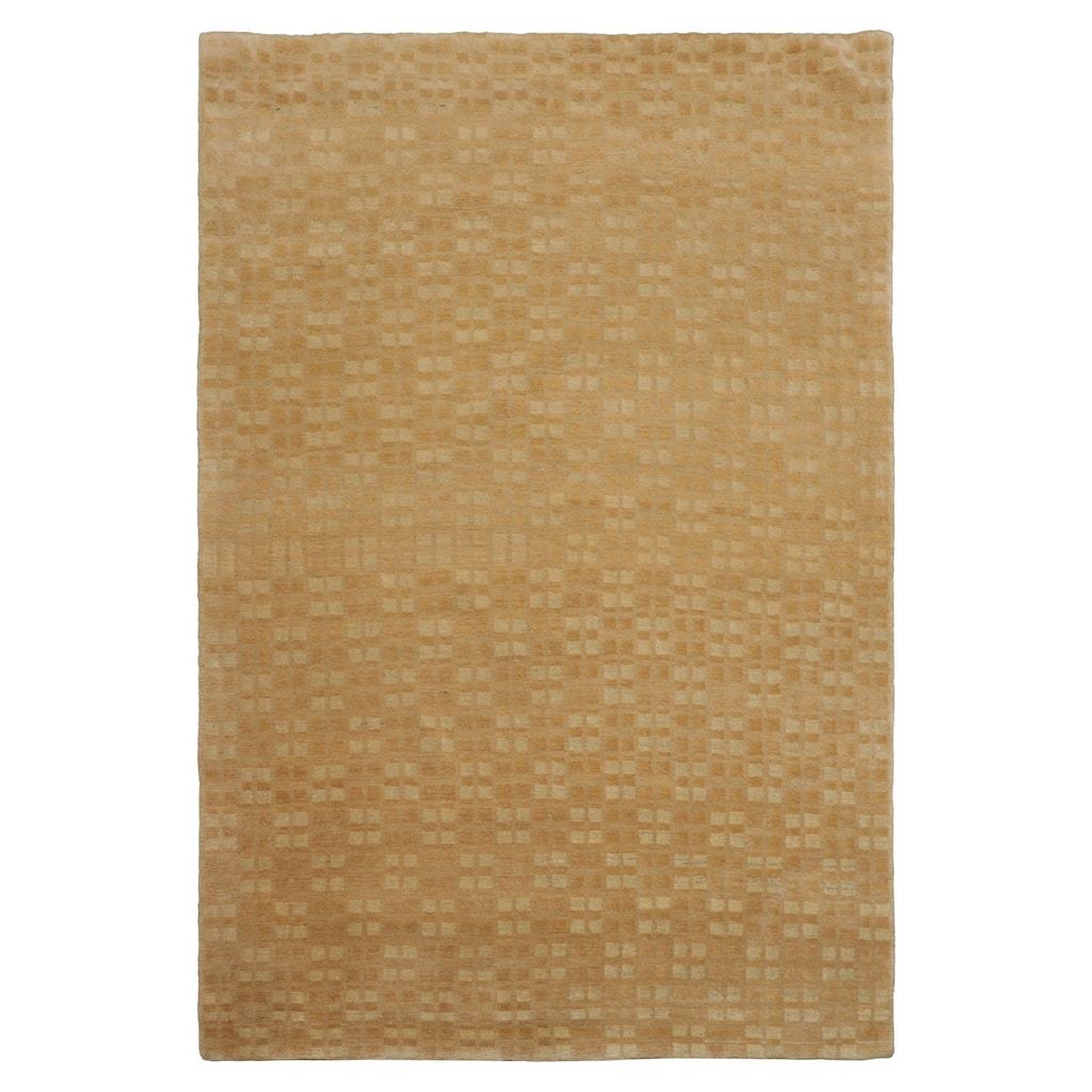 Wool & Silk Beige Tibetan Transitional Swiss Wash 4'1''x5'10'' Hand Knotted Rug - 4' 1'' x 5' 10''
