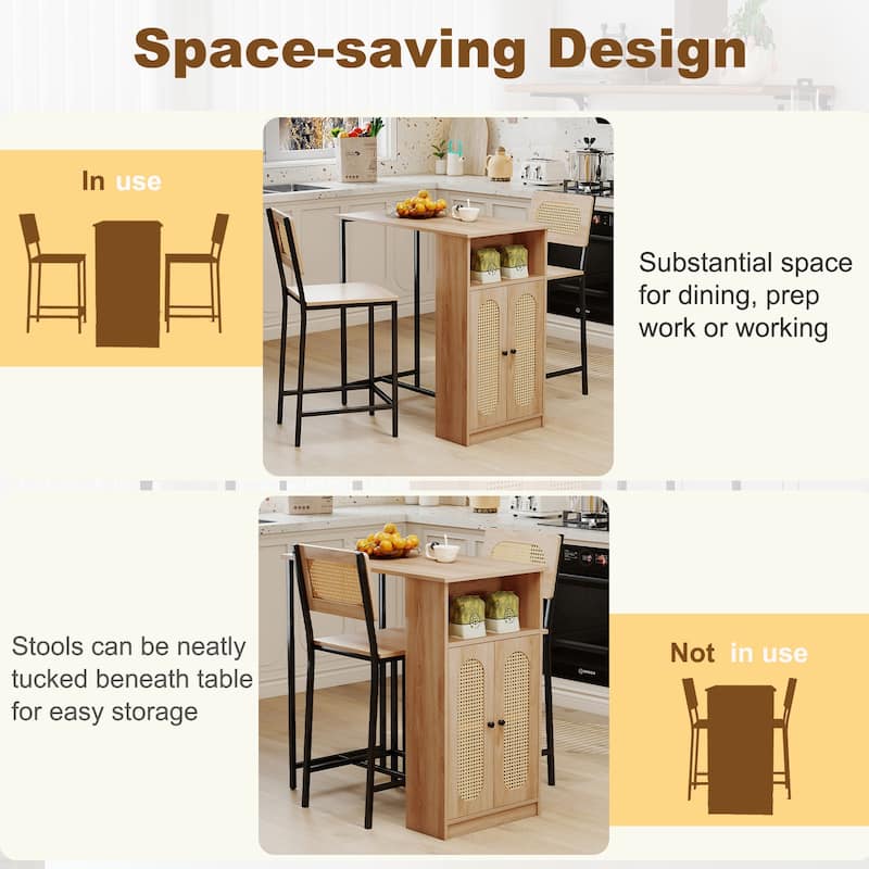 3-Piece Counter Height Kitchen Table and Stools Set with Open Compartment and Adjustable Shelf - 36" × 20" × 36"