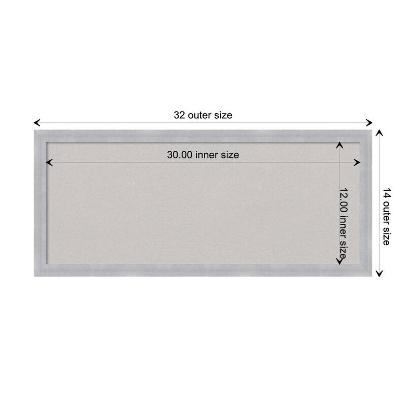 Grace Narrow Framed Grey Corkboard Bulletin Board - Grace Brushed Nickel Narrow - Board Size 30x12