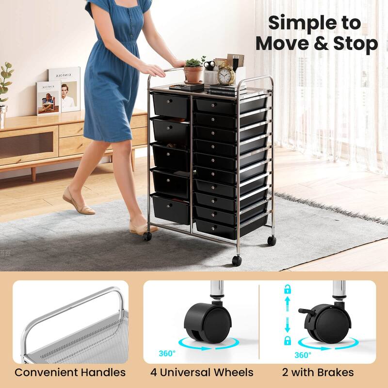Costway 15-Drawer Trolley with Chrome Plated Metal Frame & Lockable - See Details