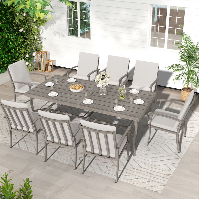 EGEIROS LIFE AluLux 9-Piece Aluminum Patio Dining Set with Washable Cushions