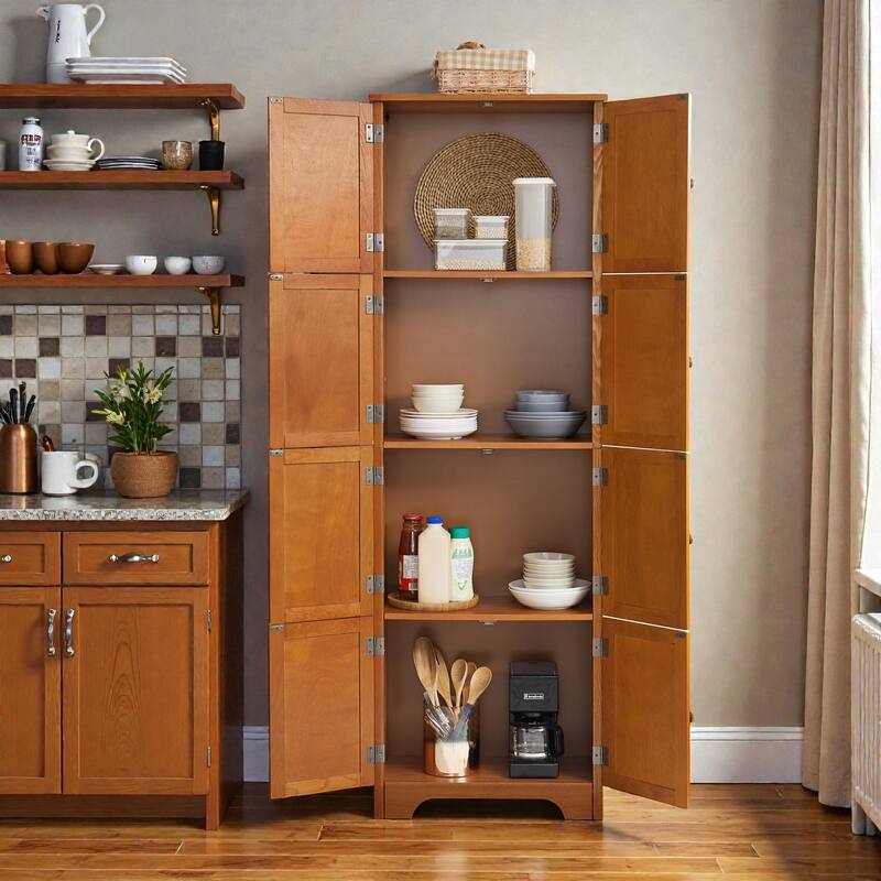 72.4 in Tall Storage Cabinet with 8 Doors and 4 Shelves, Freestanding Bookshelf Pantry Cabinet for Living Room