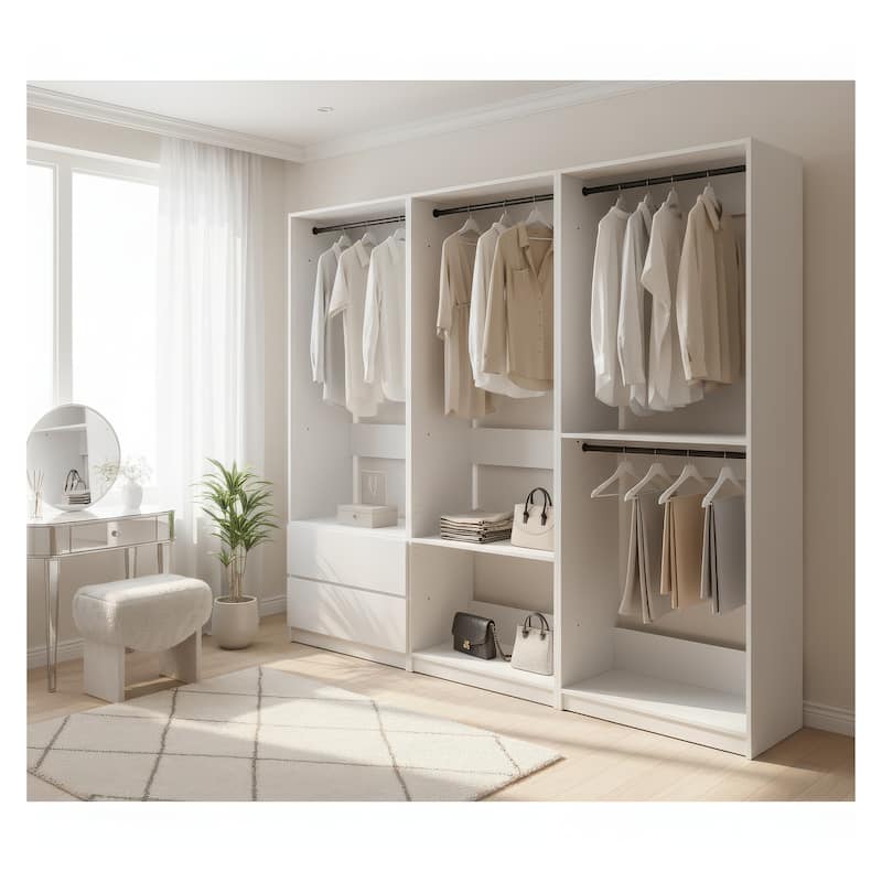 Prosper White Freestanding Walk in Wood Closet System - 94.2"W x 15.7"D x 83" H