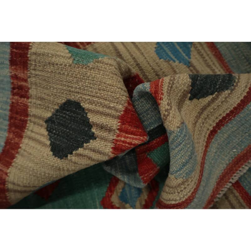 Hand Woven Oriental 100% Wool Carpet Southwestern Tribal Green Kilim Area Rug - 7' 11'' X 5' 8''