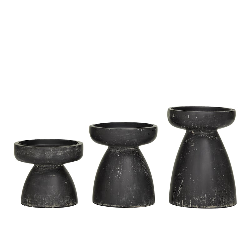 Black or White Wood Distressed Pillar Candle Holder (Set of 3)