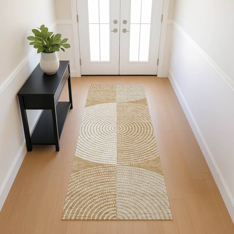 Machine Washable Indoor/ Outdoor Casual Circles Chantille Rug