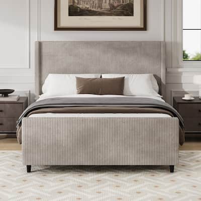 50.7'' High Headboard Corduroy Upholstered Bed Frame
