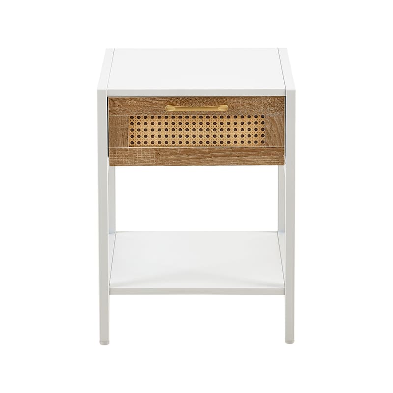 Modern Natural Rattan Wooden Nightstand/End Table/Side Table with Drawer(Set of 2)