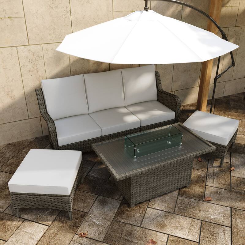Outdoor 6-Piece Rattan Wicker Sectional Sofa Set With Cushion