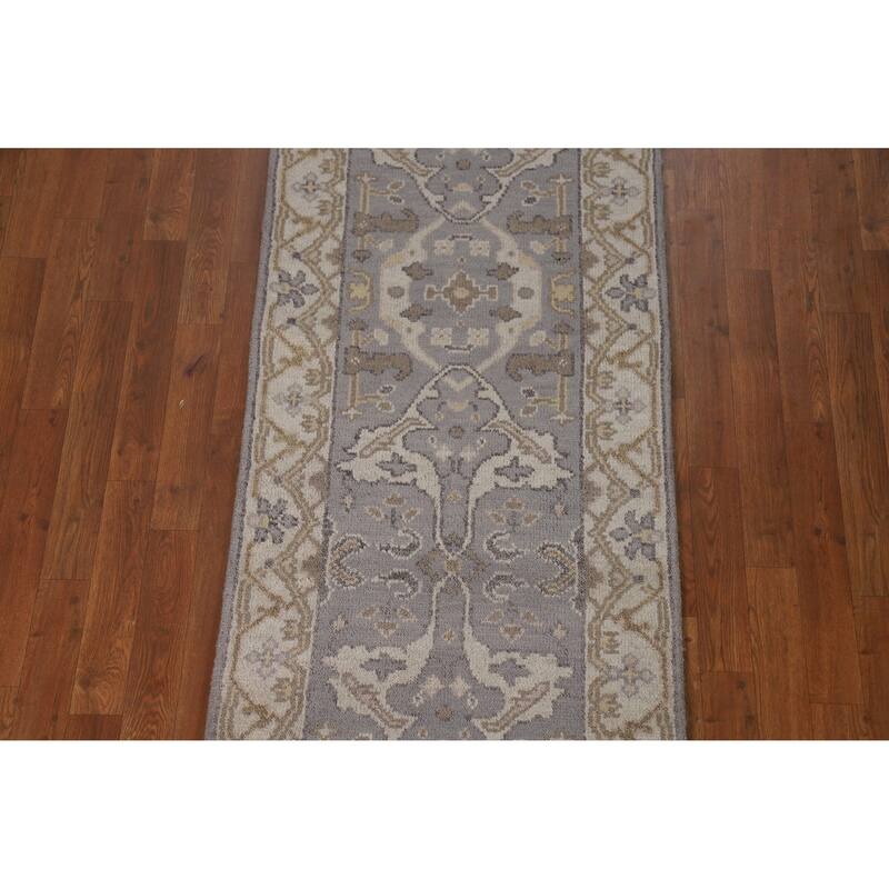 Gray Oushak Oriental Runner Rug Hand-Knotted Wool Carpet - 2'6"x 9'11"