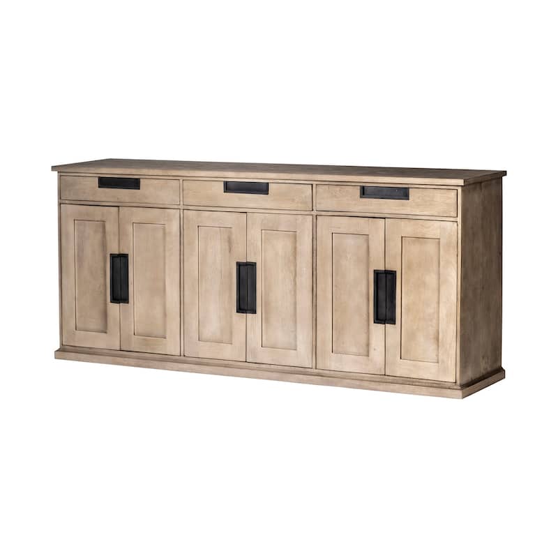Braxton III Natural Brown Solid Wood 3 Drawer 6 Door Sideboard - 81.5W x 18.5D x 36.0H - 81.5W x 18.5D x 36.0H - Natural Brown
