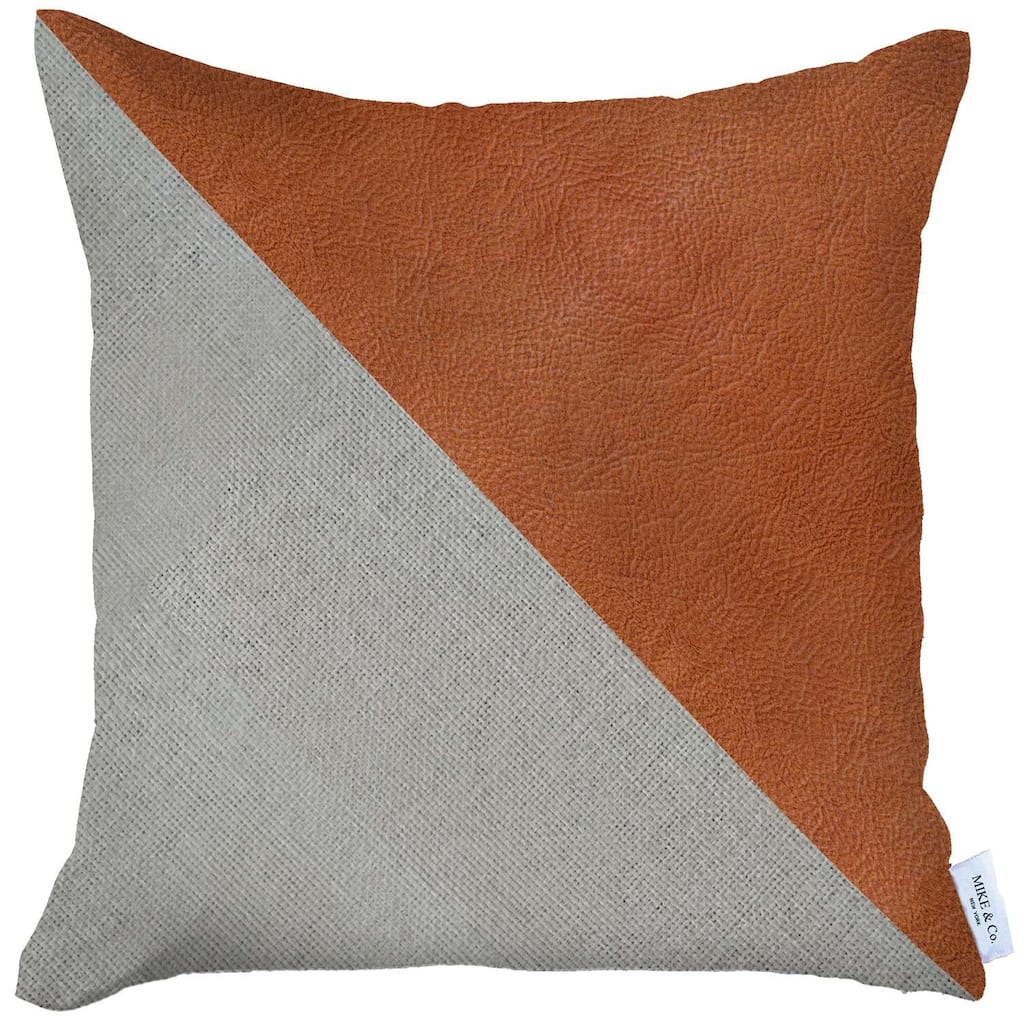 HomeRoots 18" X 18" Brown And Grey Geometric Zippered Handmade Polyester Throw Pillow Cover