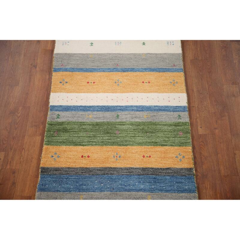 Striped Gabbeh Oriental Area Rug Handmade Wool Carpet - 2'6"x 4'11"