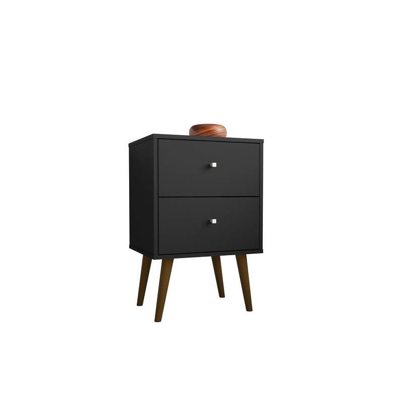 Liberty Mid Century Modern Black Nightstand 2.0 with 2 Extension Drawers - Black