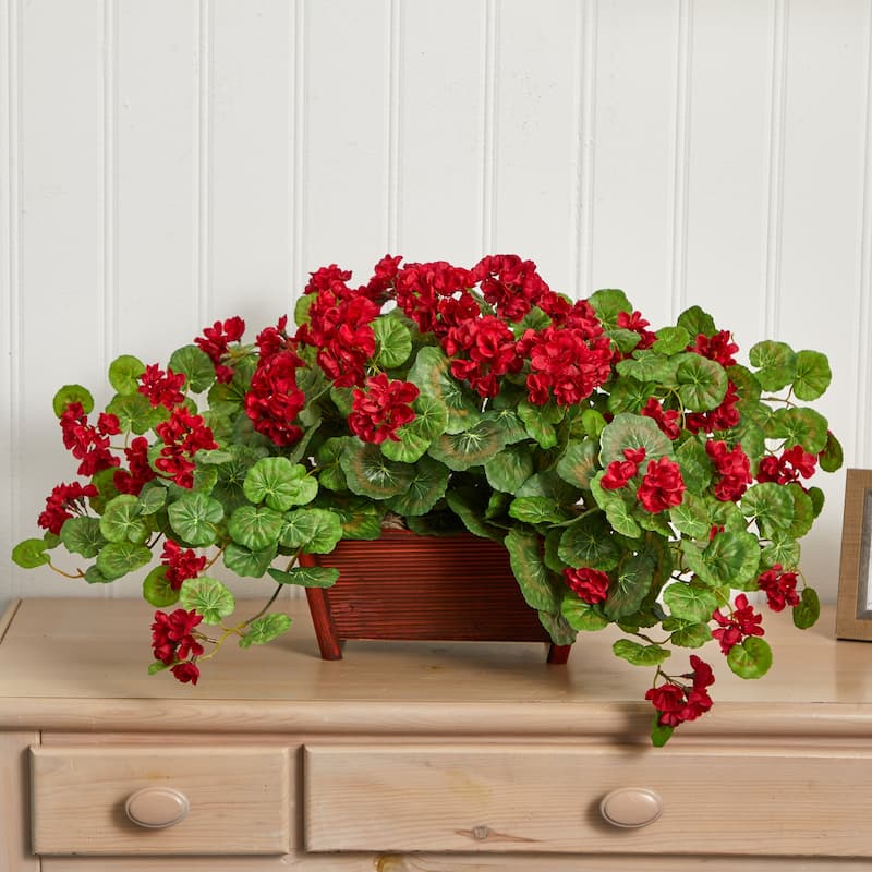 Artificial Plant with Planter Classic Charm Red Bloom Decor Home Living Room Decor - 15