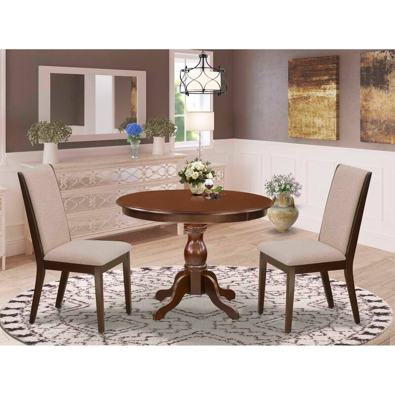 3-Piece Mahogany Finish Solid Wood Top - Dining Room Set with High Back - Seats 4
